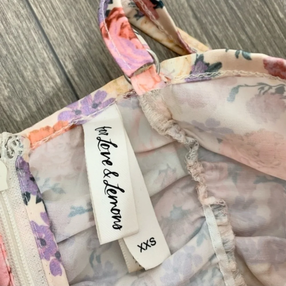 For Love & Lemons Gardenia Mini Dress Bustier Ruched Floral Pink Size XXS - Picture 7 of 7
